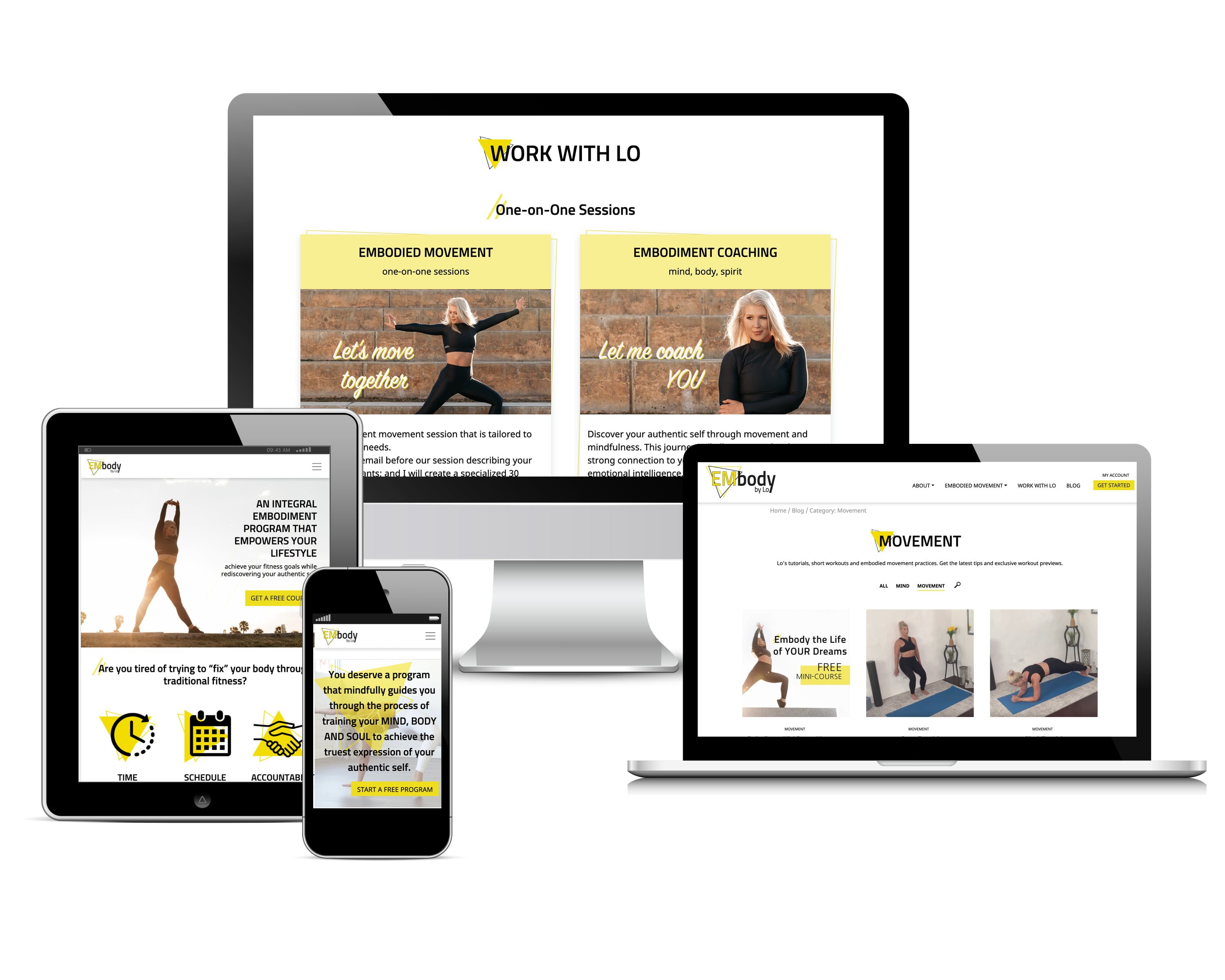 multidevice display of responsive website layout for embody by lo