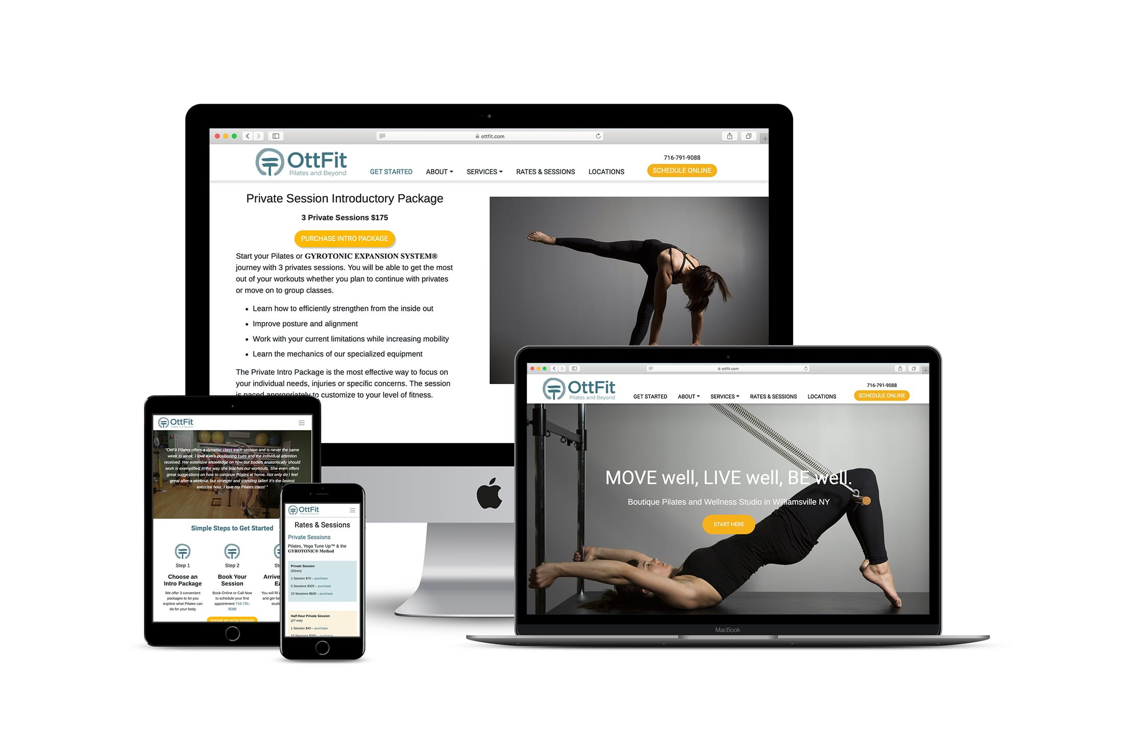 responsive website design for a pilates studio